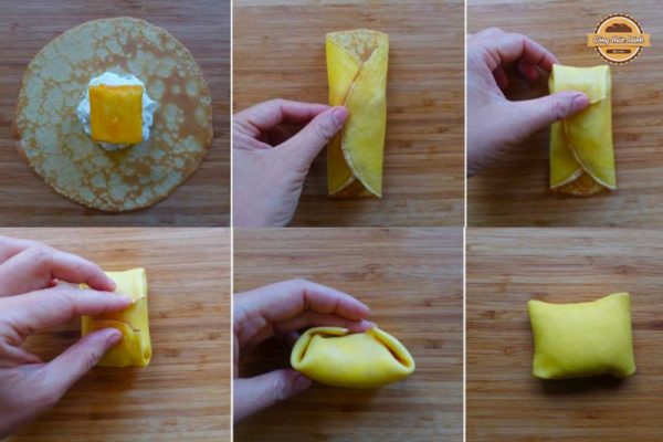 Các bước để gói bánh Crepe xoài rất dễ thực hiện